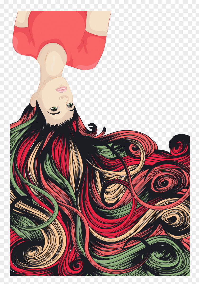 Vector Hand Colored Hair Drawing Silhouette Illustration PNG