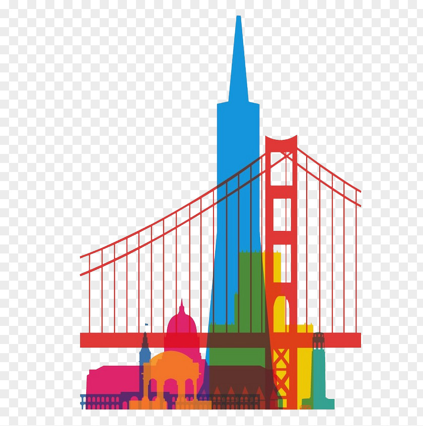 Color City Golden Gate Bridge Paper Yoni Canvas Print Art PNG