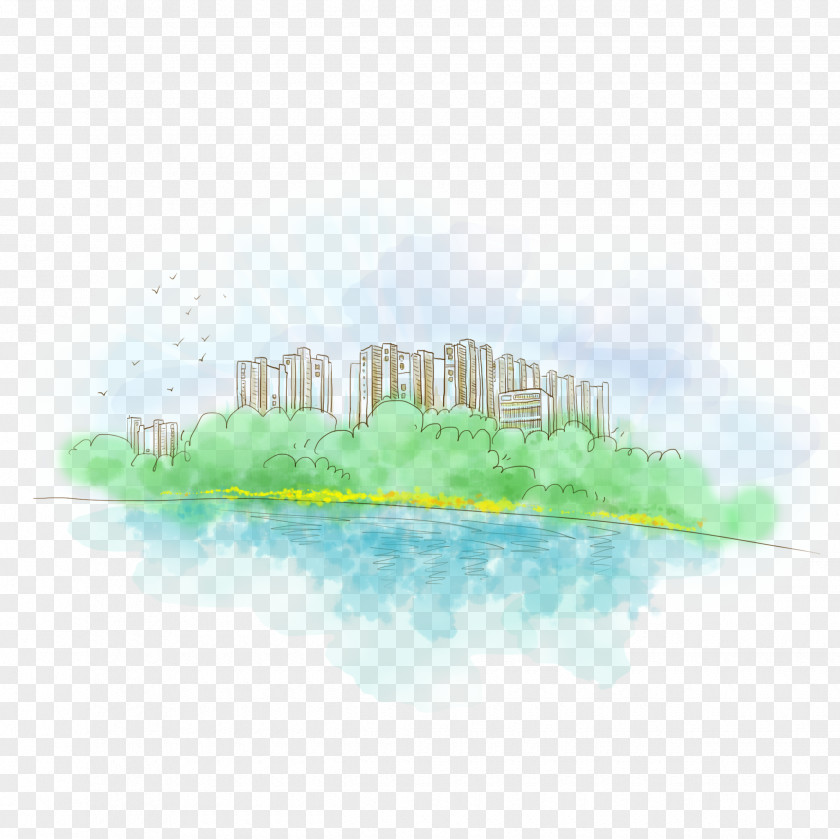 Hand Painted Watercolor Cityscape Euclidean Vector Painting PNG