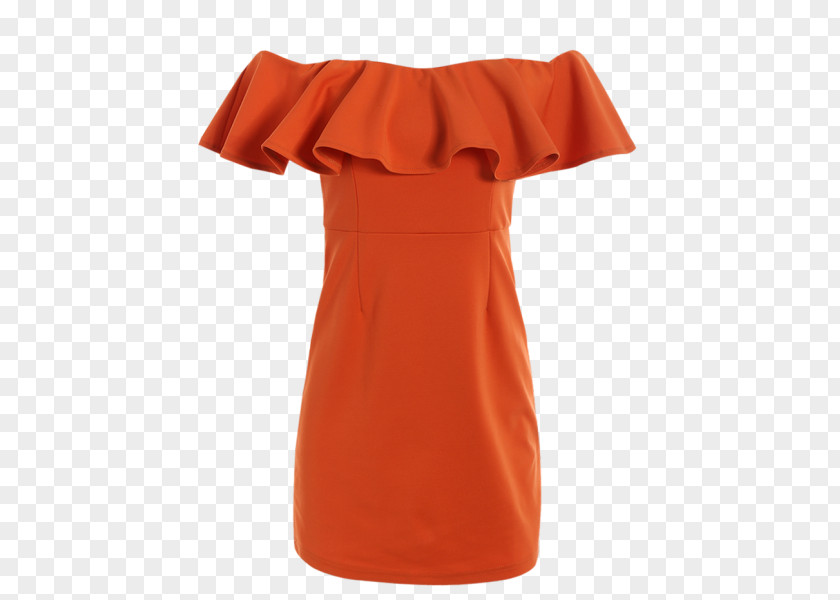 Orange Dress Sleeve Bodycon Ruffle Neckline PNG