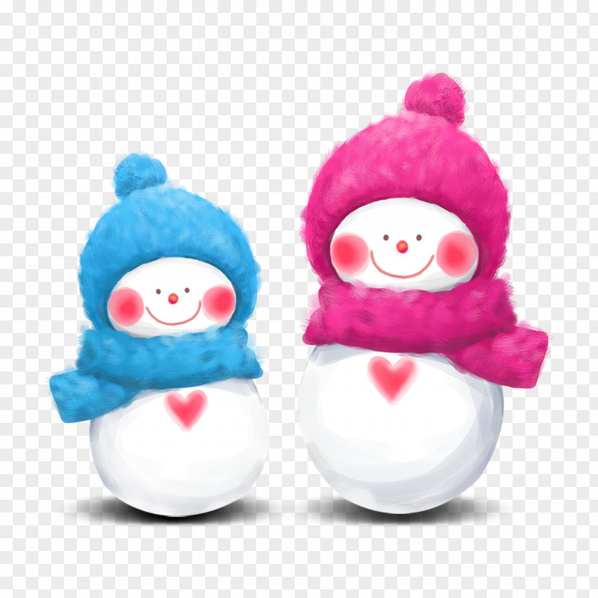Blue And Red Snowman Christmas Wallpaper PNG