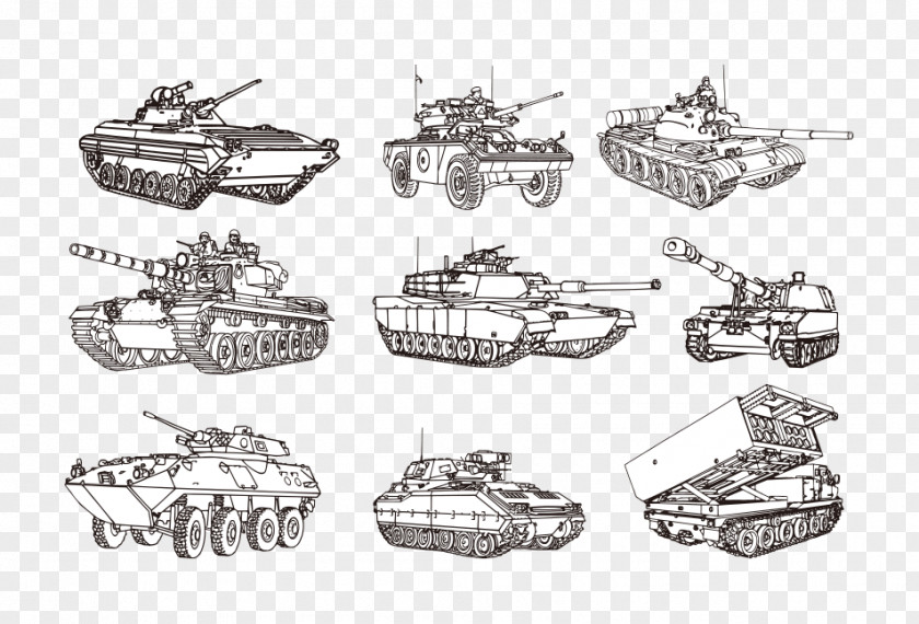 A Variety Of Hand-painted Model Tank Weapon Euclidean Vector Silhouette Illustration PNG