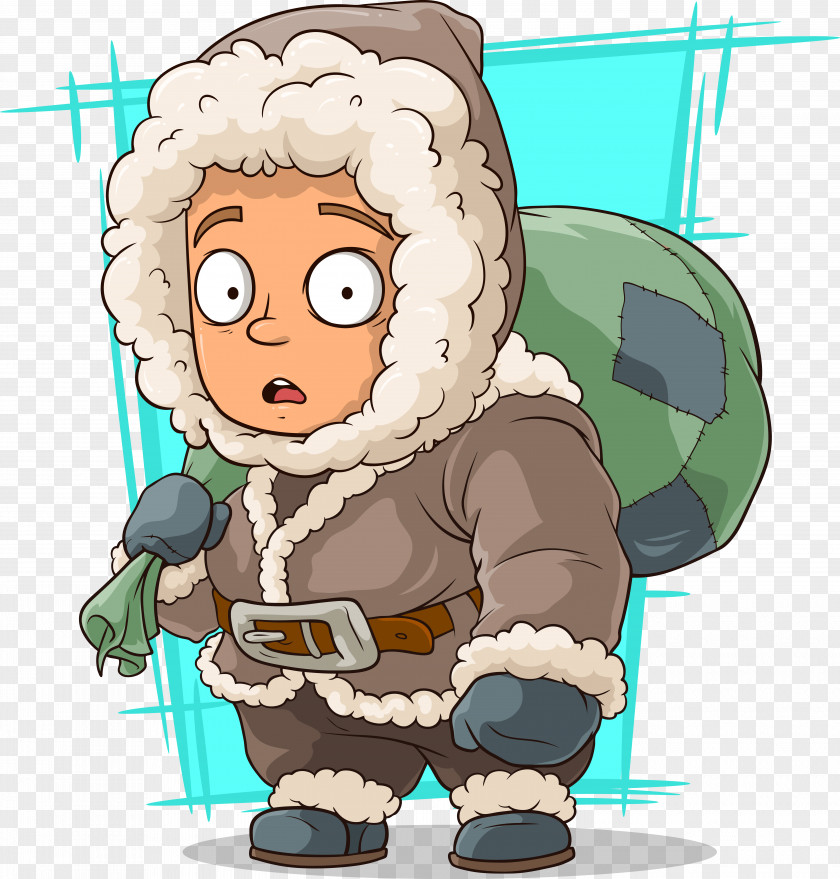 Eskimo Carrying A Backpack Vector Material Igloo Cartoon Illustration PNG