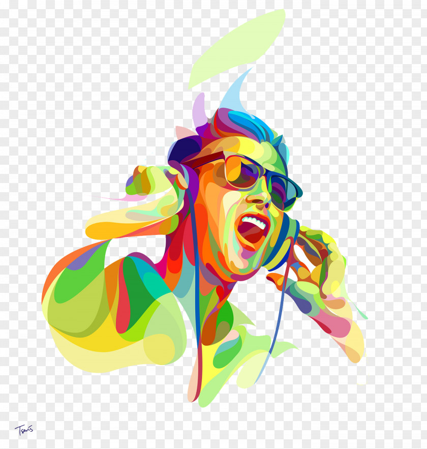 Music Art 4K Resolution Graphic Design Illustration PNG resolution design Illustration, Listening to music with glasses people singing, man wearing headphones and sunglasses clipart PNG