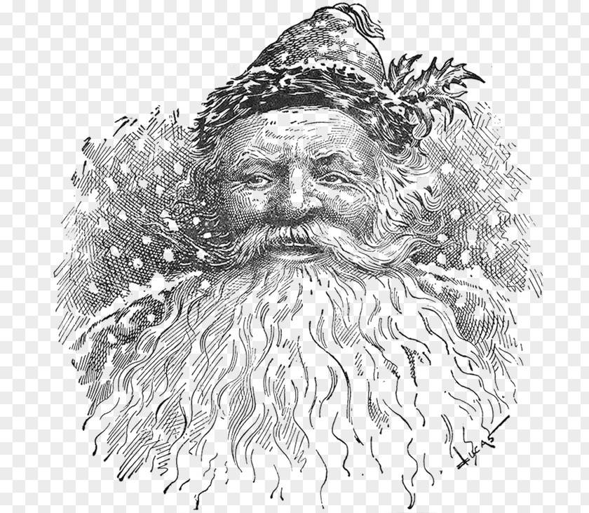 Santa Claus Black And White Christmas Sketch PNG