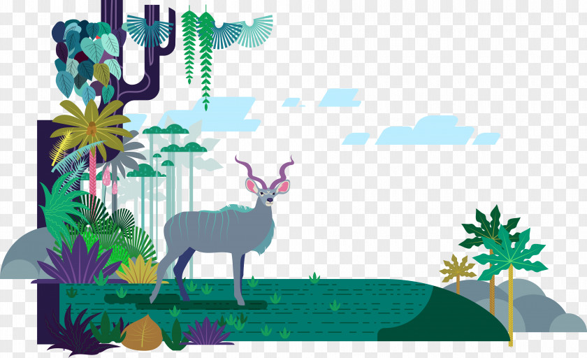 Forest Elk Vector Amazon Rainforest Reindeer Illustration PNG