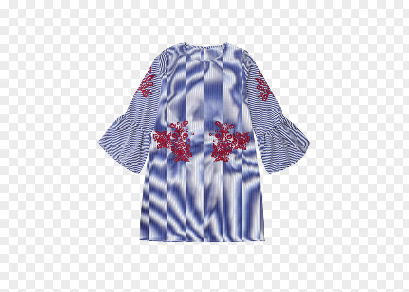 Embroidered Strips Sleeve T-shirt Shoulder Blouse Dress PNG