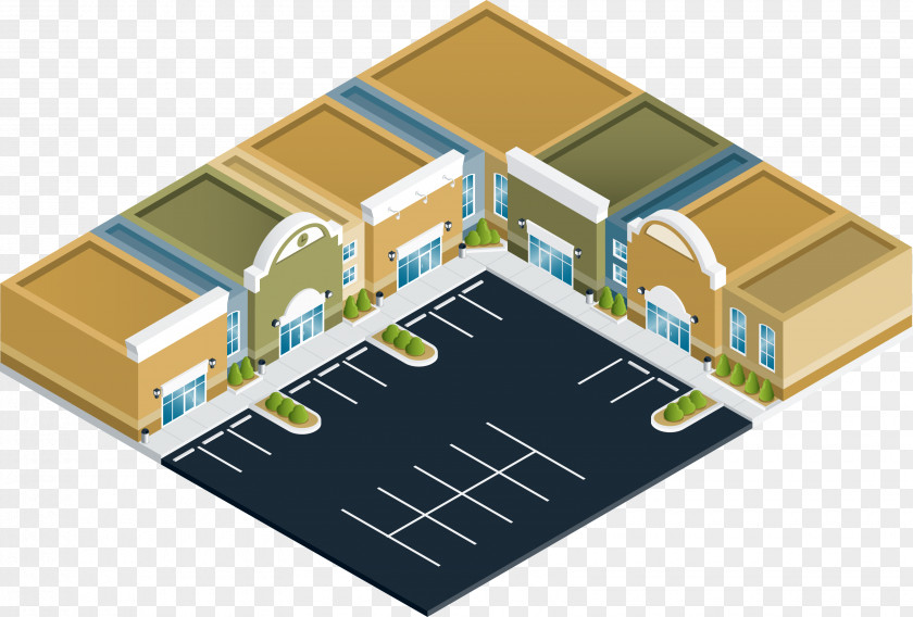 Isometric Business Element Shopping Centre Strip Mall Retail Stock Photography PNG