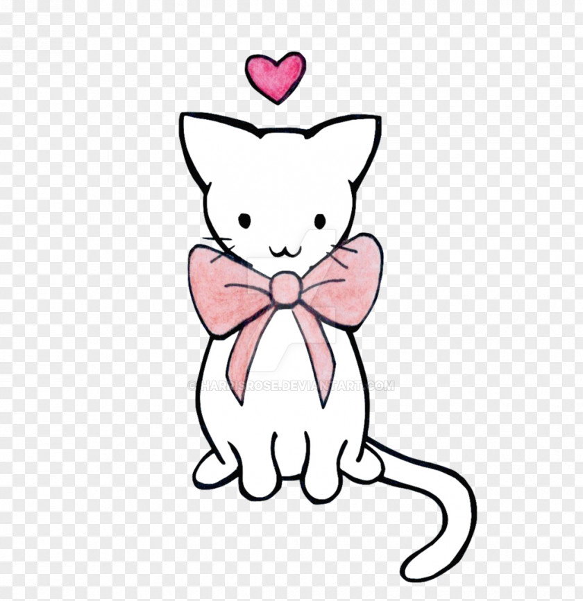 Kitten With A Bow Whiskers Line Art Clip PNG