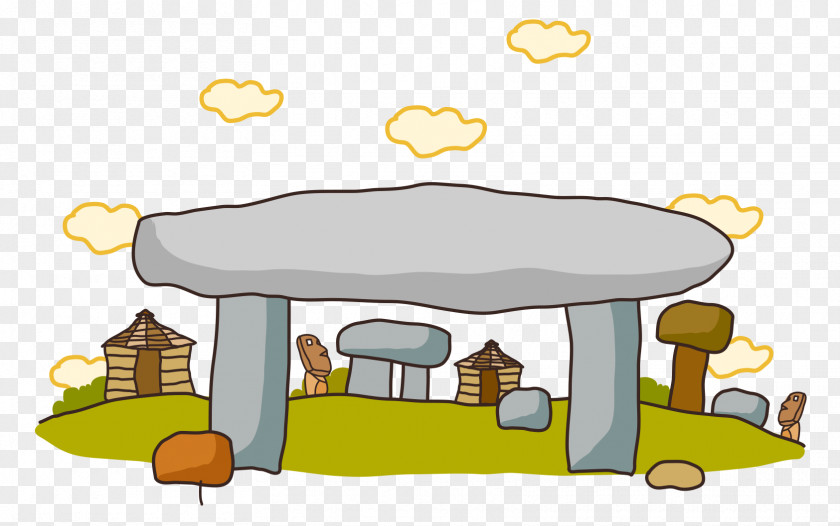 Hand Drawn Vector Clouds Stone House Barbecue Picnic Cartoon PNG