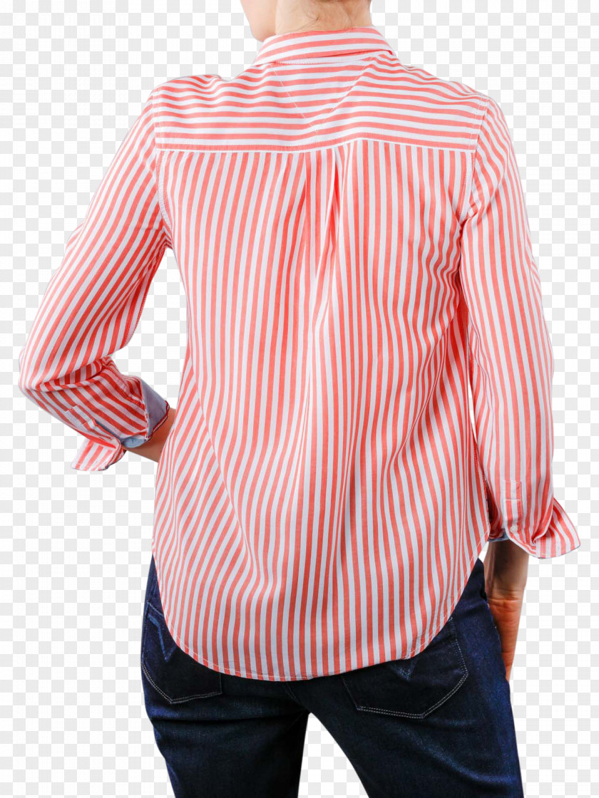 Red White Stripes Blouse Dress Shirt Shoulder Collar Pink M PNG