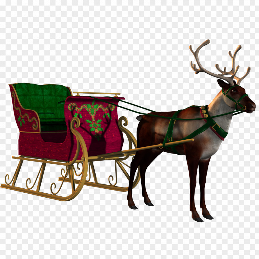 Santa's Sleigh Santa Claus Village Reindeer Sled Christmas PNG
