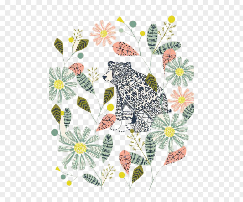 Bear With Flowers Illustrator Drawing Art Watercolor Painting Illustration PNG
