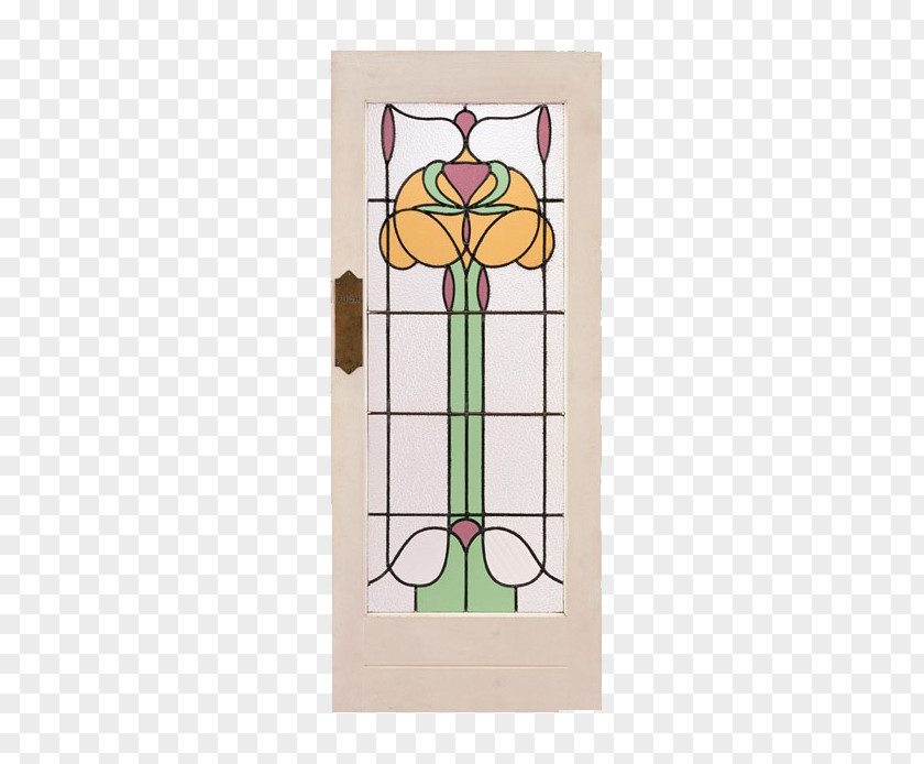 White Flowers Decorated Door Stained Glass PNG