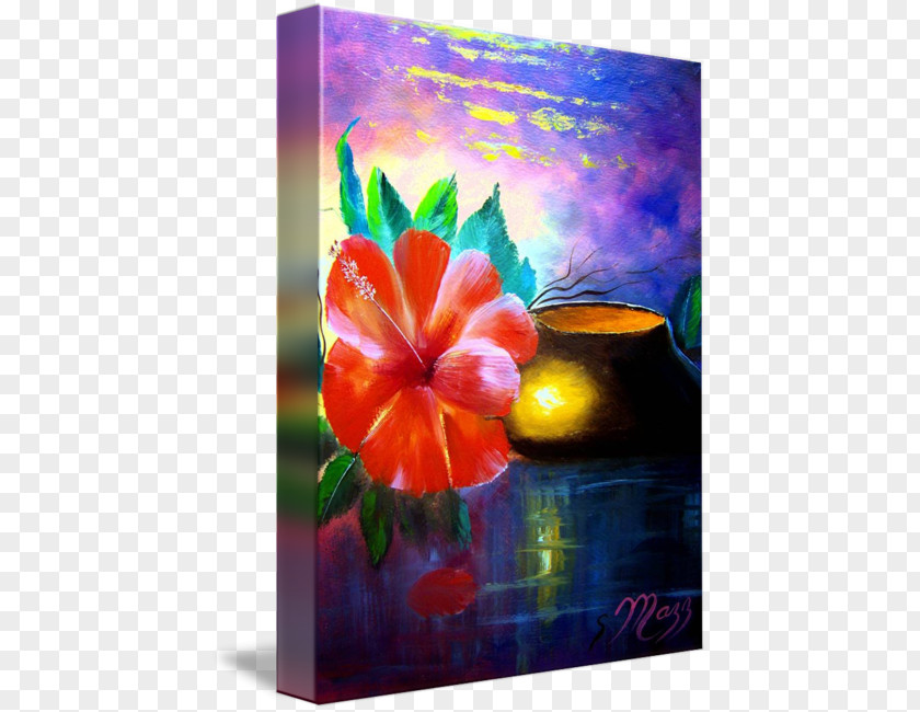 Watercolor Hibiscus Acrylic Paint Modern Art Painting Still Life PNG