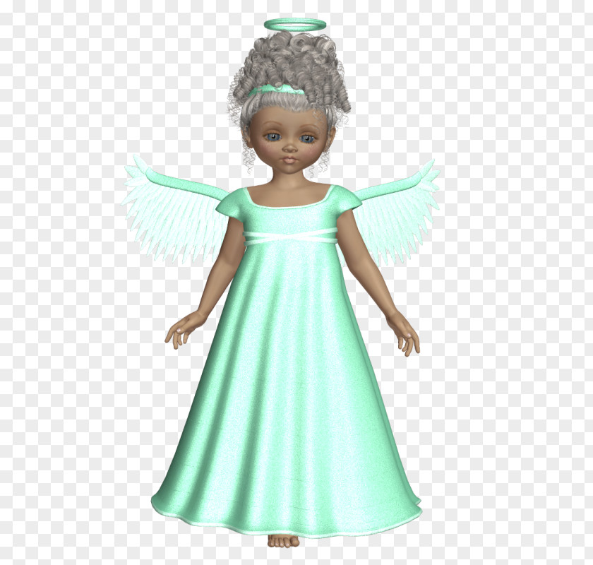 Cute 3D Angel With Green Dress Picture Cherub Gown PNG