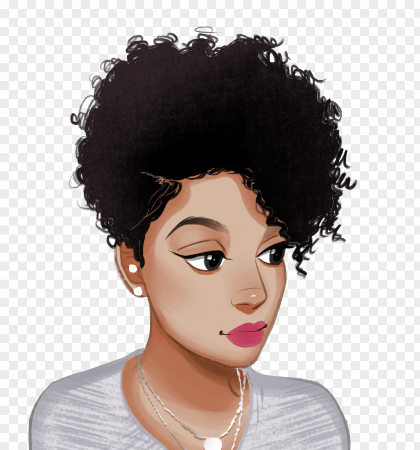 Afro Cartoon Black Woman Drawing Lace Wig Image PNG