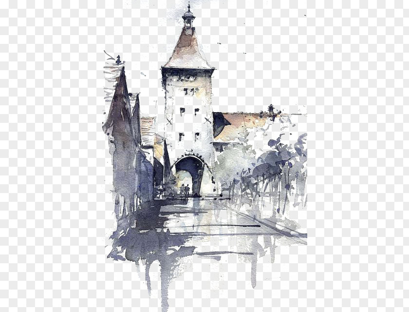 Drawing City Watercolor Painting Architecture Tony Belobrajdic Water Colours Sketch PNG