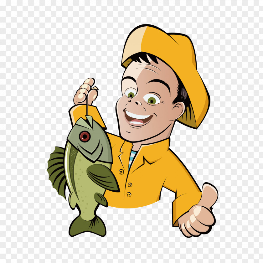 The Middle-aged Man With Fish Fishing Cartoon Fisherman Clip Art PNG