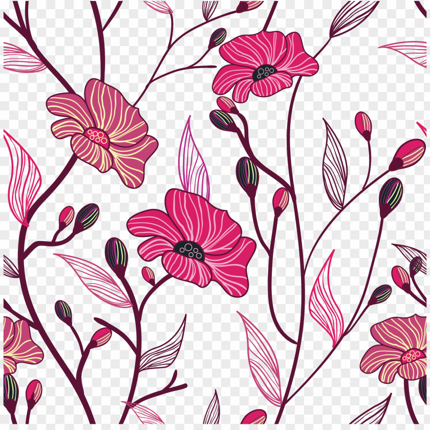 Seamless Splicing Hand-painted Flowers Paper Partition Wall Adhesive Sticker Wallpaper PNG