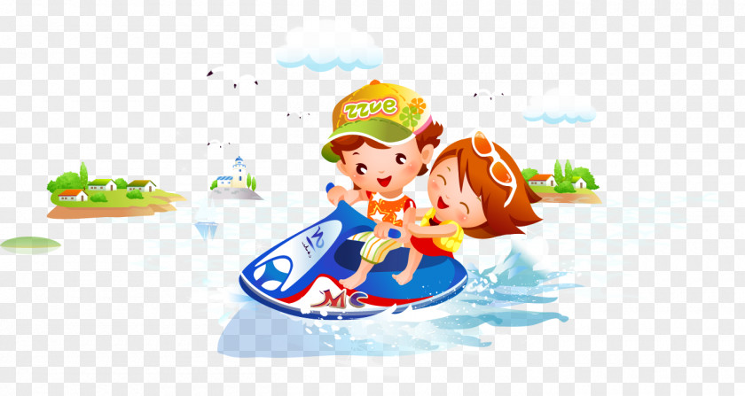 Vector Cartoon Yacht Personal Water Craft Motorcycle PNG