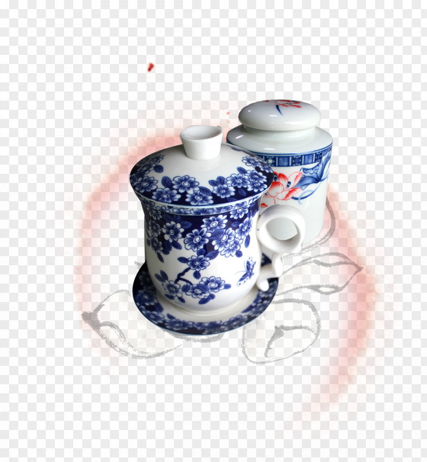 Tea Set Blue And White Pottery Coffee Cup Teacup Teapot PNG