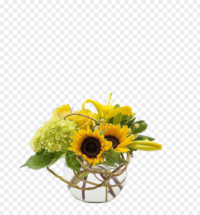 Sunflower Floral Glass Vase Ornaments Flower Bouquet Delivery Rose Floristry PNG