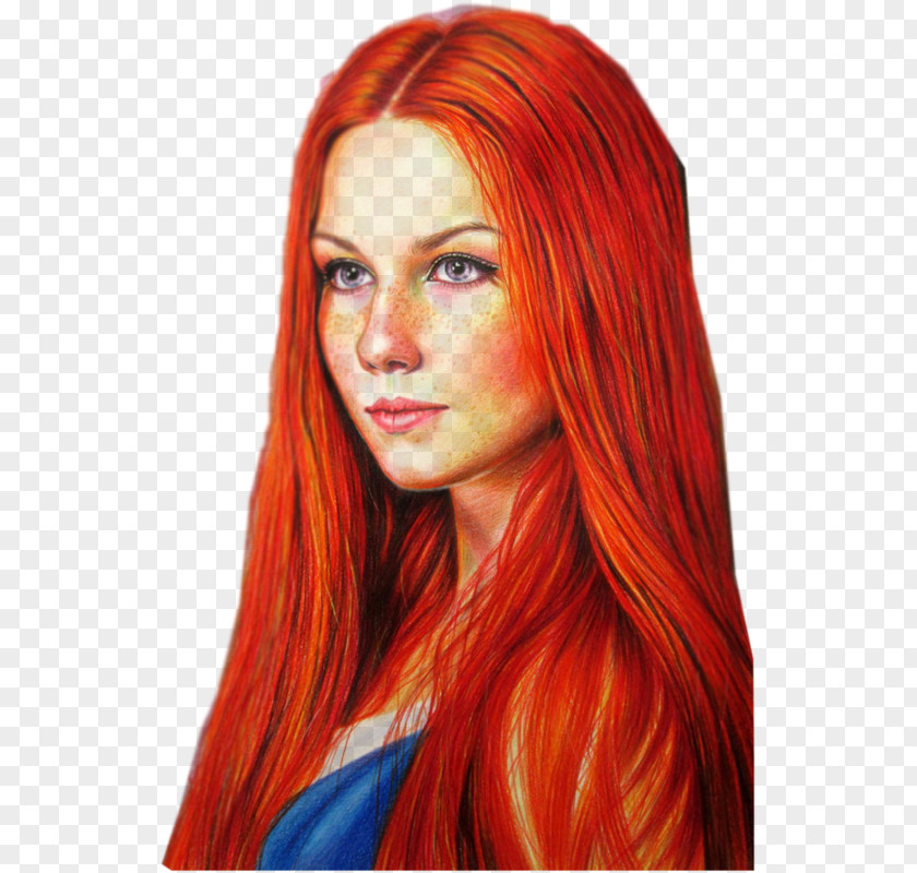 Pencil Red Hair Colored Drawing PNG