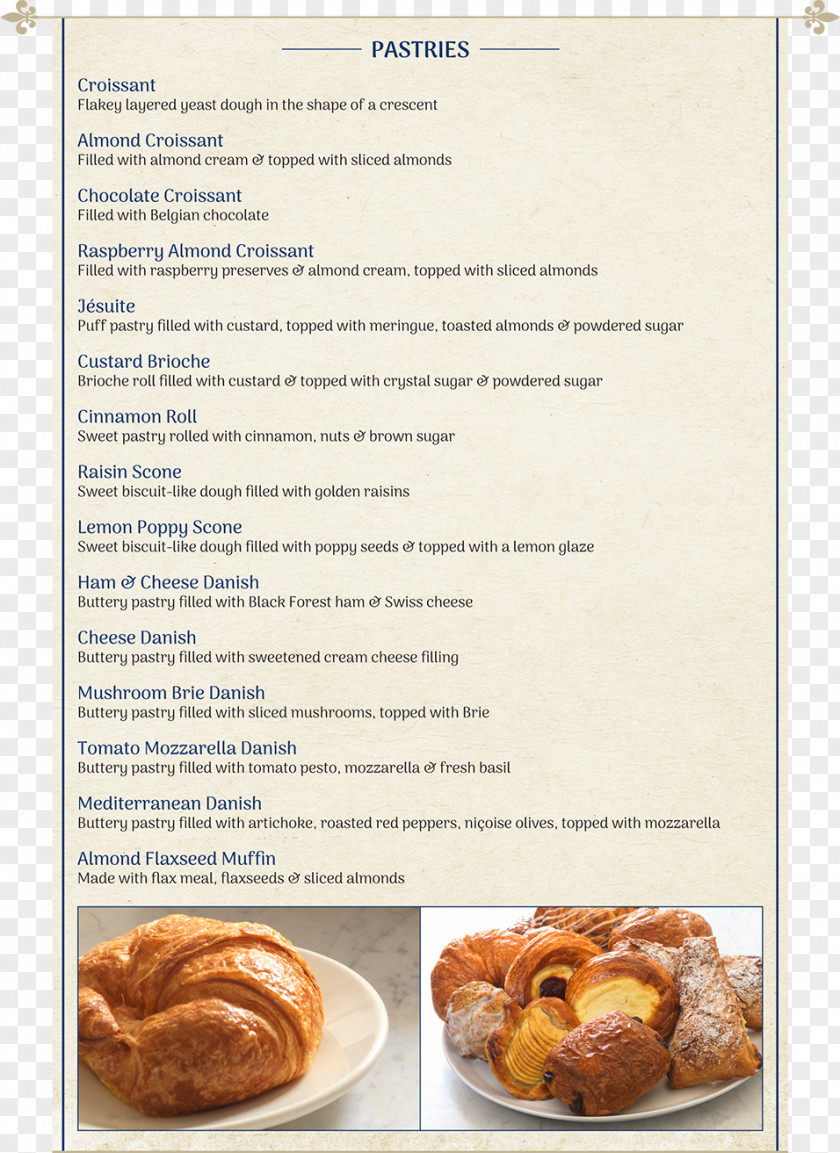 Bakery Menu Danish Pastry Champagne French Cafe Breakfast PNG