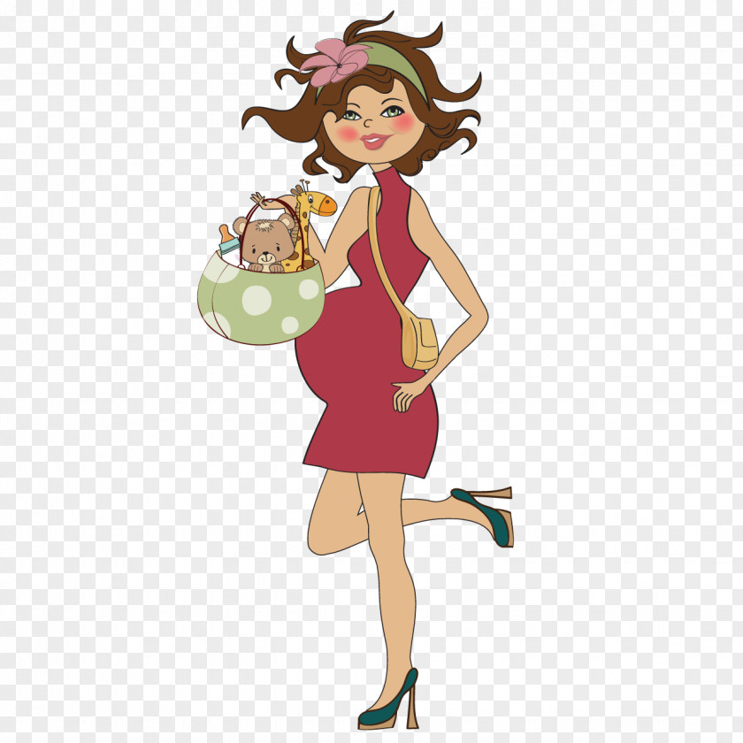 Cartoon Pet Woman Pregnancy Baby Announcement Illustration PNG