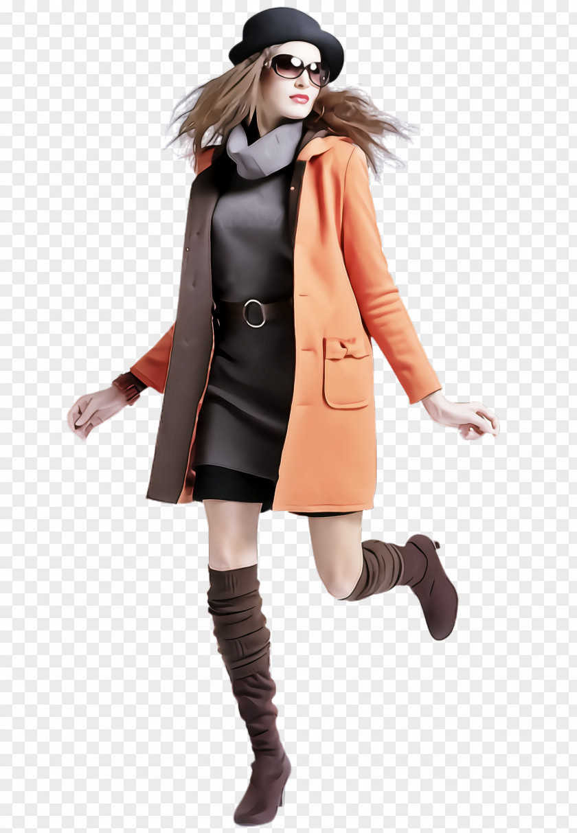 Costume Knee Clothing Coat Fashion Brown Standing PNG