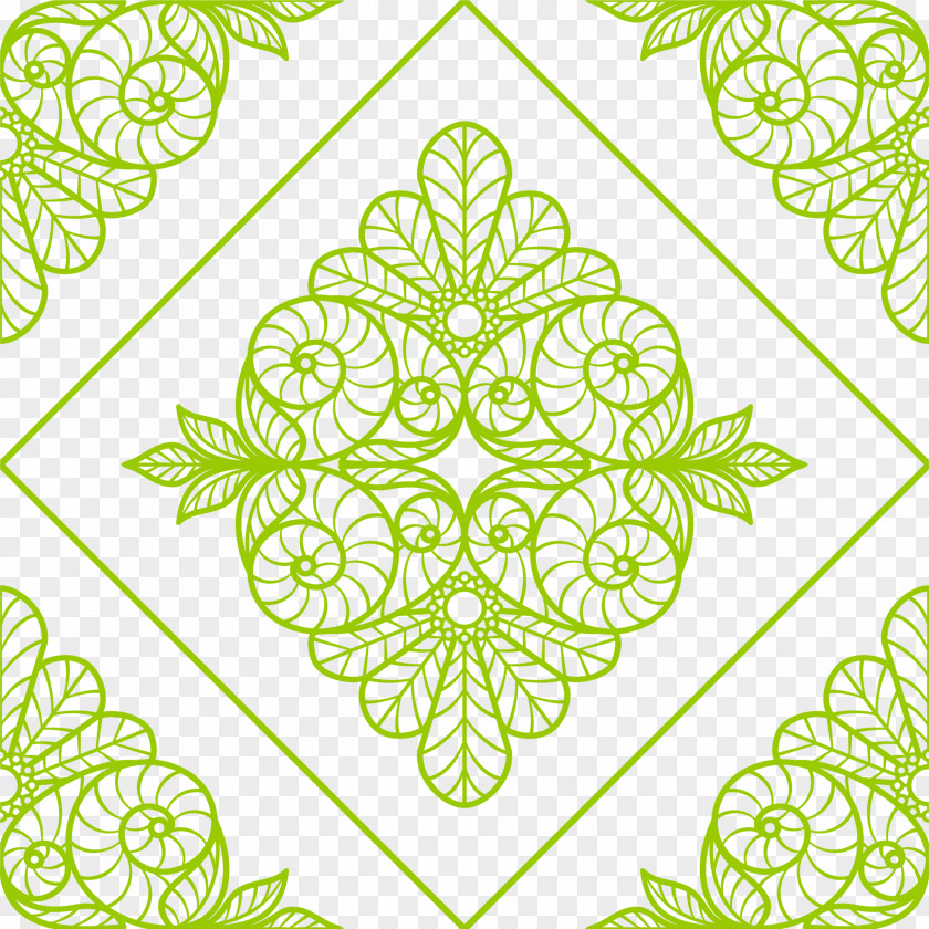 Green Background Floral Design Arabesque Pattern PNG