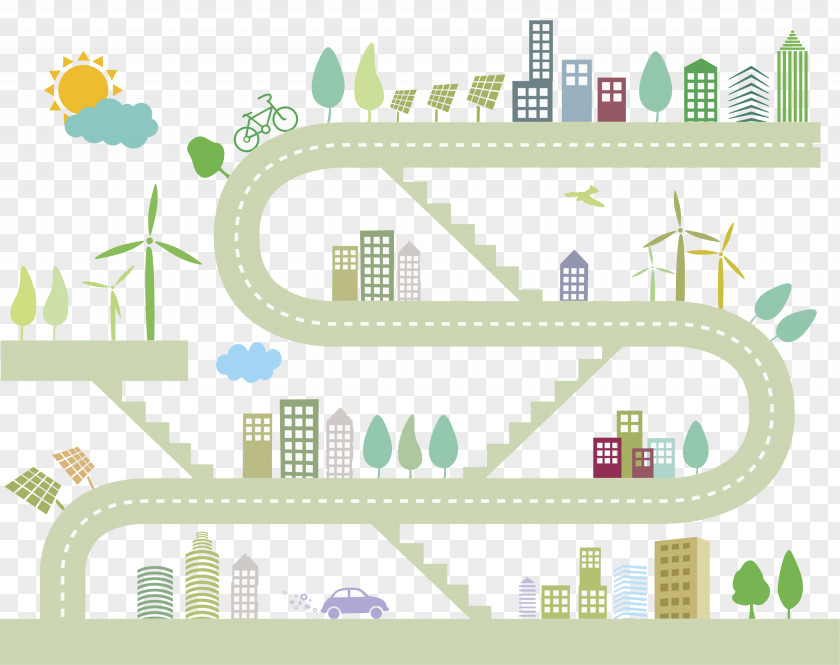 Traffic Route Map Renewable Energy Illustration PNG