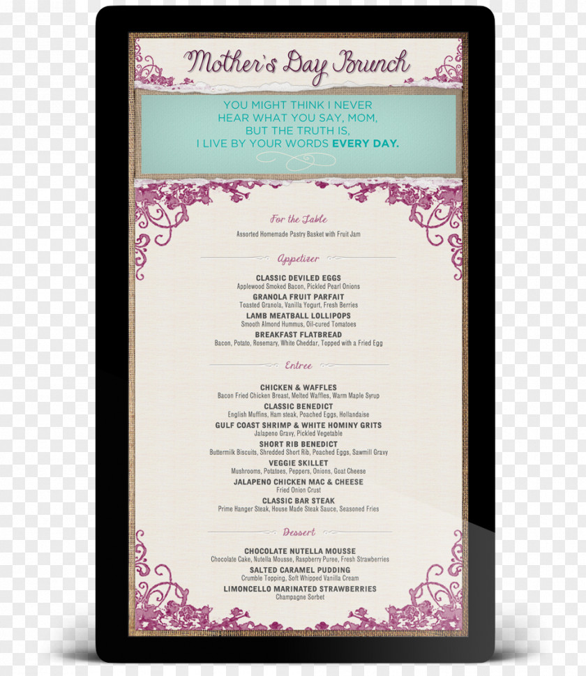 Menu Templates Print Template Mother's Day Buffet Brunch PNG
