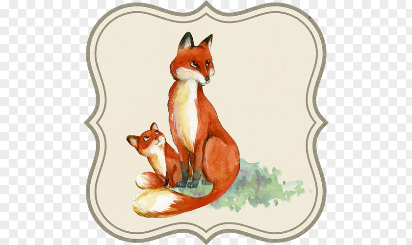 Watercolor Animal Infant Drawing Mother Fox Painting PNG