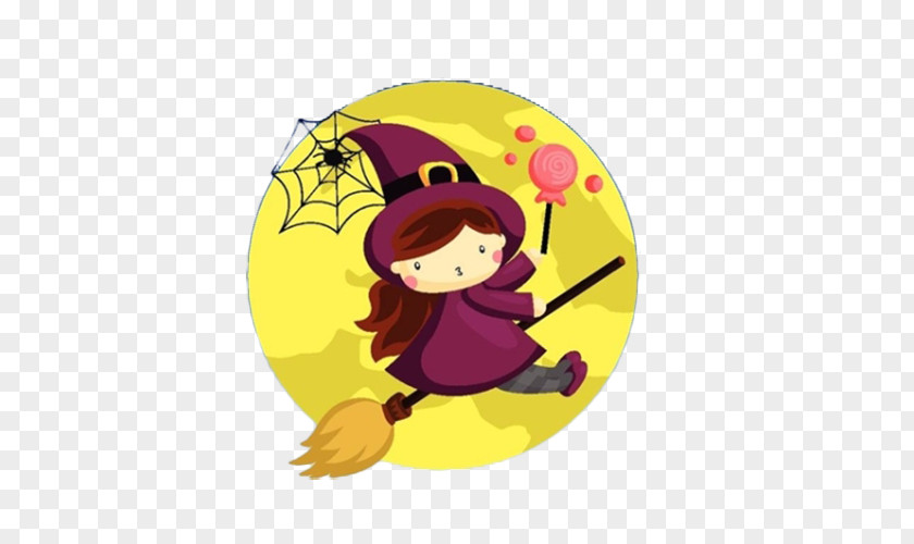 The Little Witch Riding A Magic Broom On Cartoon PNG