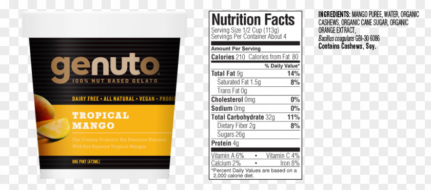Nutrition Fact Gelato Nutrient Facts Label Ice Cream PNG