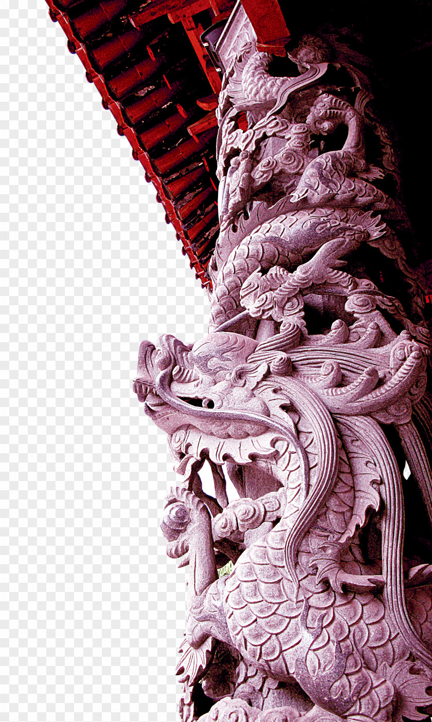 Cloister Lion Statue Column Poster Chinese Dragon PNG