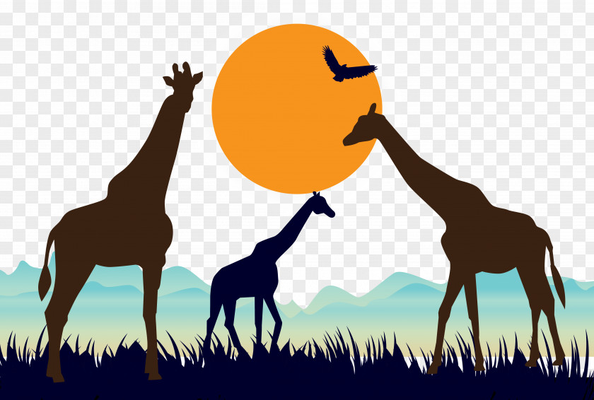 Giraffe Grassland Vector Euclidean Silhouette Illustration PNG