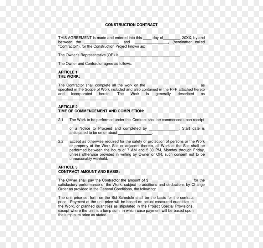 Construction Contract Architectural Engineering Template Form PNG