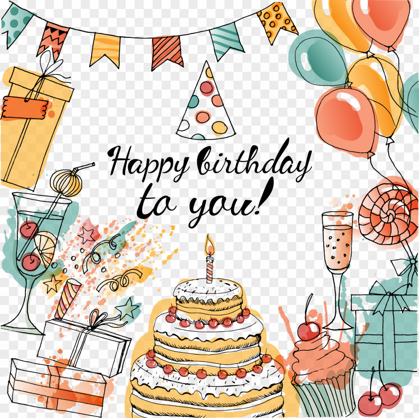 Vector Decorative Birthday Celebration Party Cake Greeting Card Taobao PNG