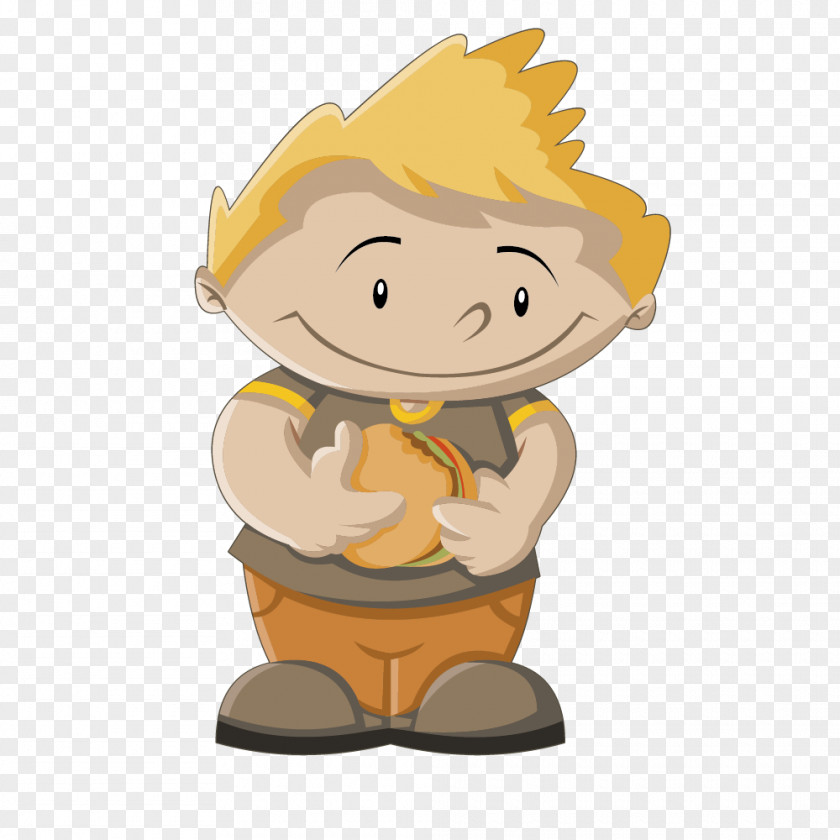 Vector Drawing Yellow Hair Boy Eating Hamburger Child PNG