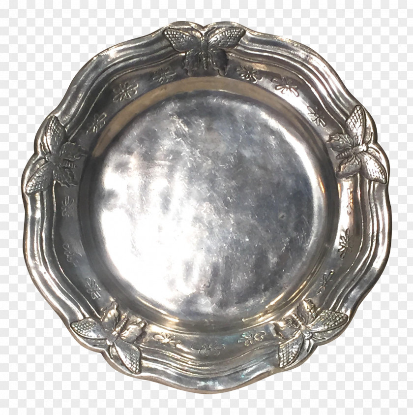 Arthur Court Butterfly Frames Silver Oval M Ashtray Nickel PNG