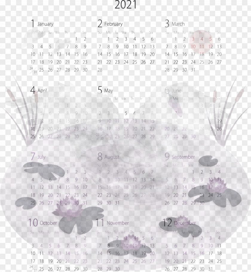 2021 Yearly Calendar Printable Template PNG