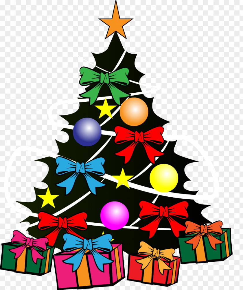 Vector Christmas Tree Santa Claus Color PNG