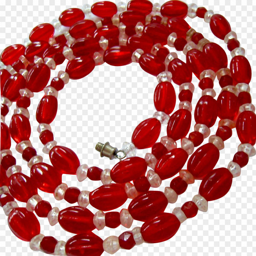 Glass Clear Bead Necklace Red PNG