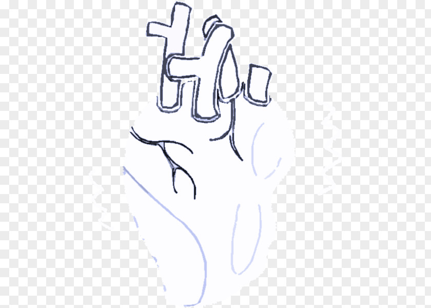 White Text Line Art Hand PNG