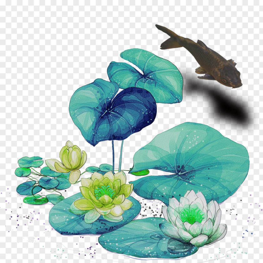 Cartoon Hand-painted Flowers Butterfly Nelumbo Nucifera Water Lilies PNG