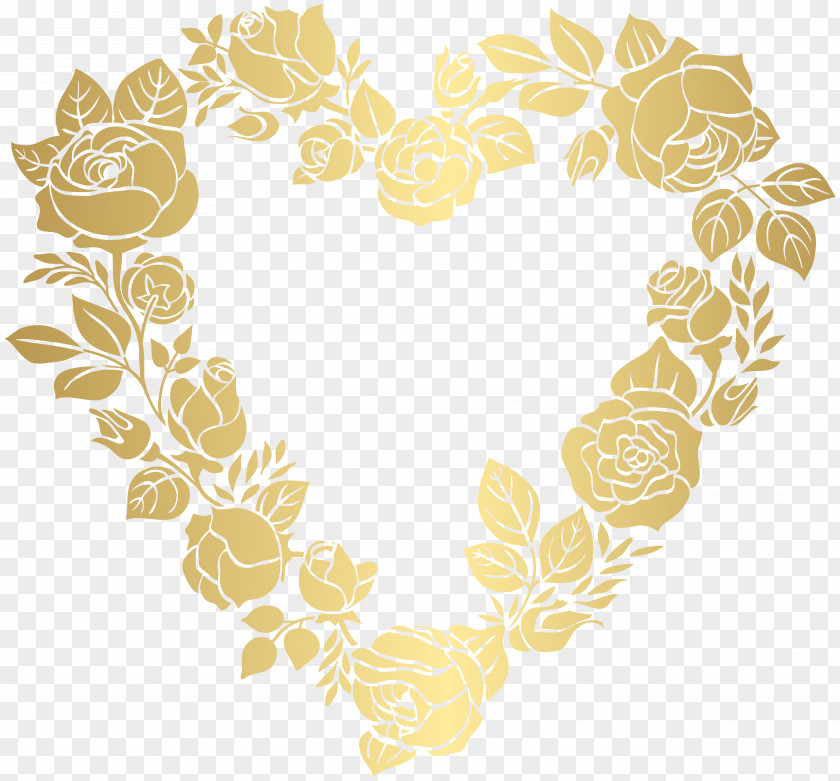 Floral Golden Heart Border Frame Clip Art PNG