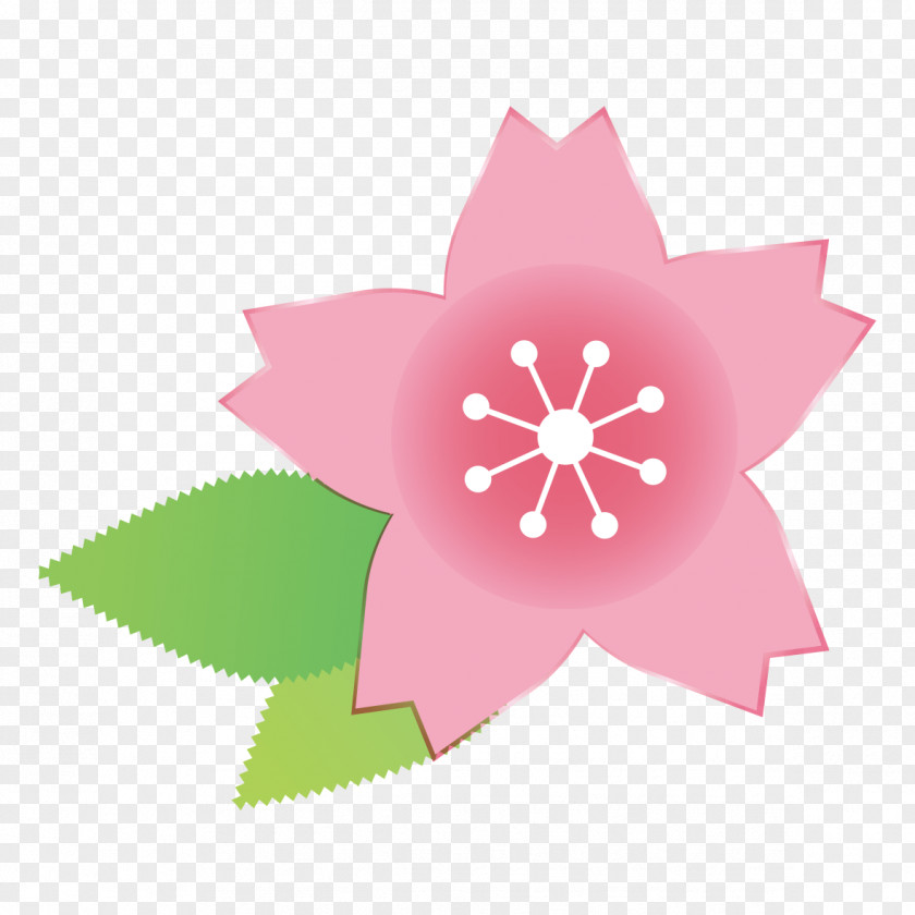 Green Leaf And Pink Flower. PNG